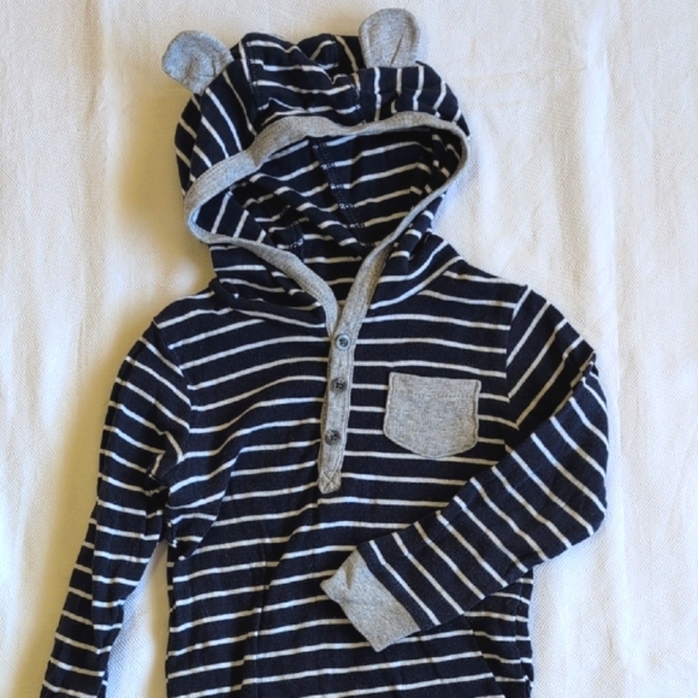 carter's navy blue striped long sleeve henley hoodie bodysuit 24 months baby boy